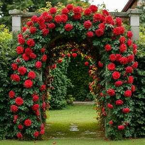 Роза плетистая Алый Триумф купить по цене от 319р. в интернет-магазине «Посадика» с доставкой почтой в в Повориное и по всей России – [изображение №1].